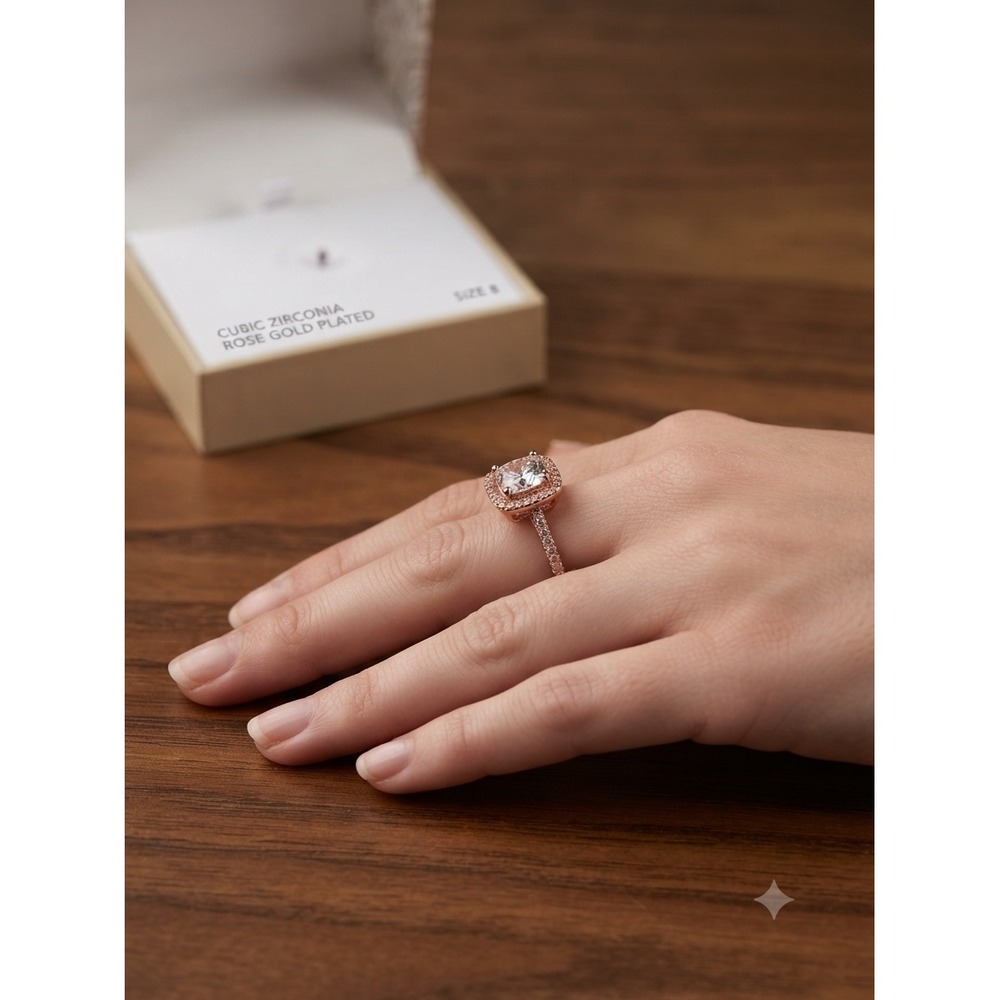 Charter Club Rose Gold Plated Double Halo Cubic Zirconia Ring Size 8